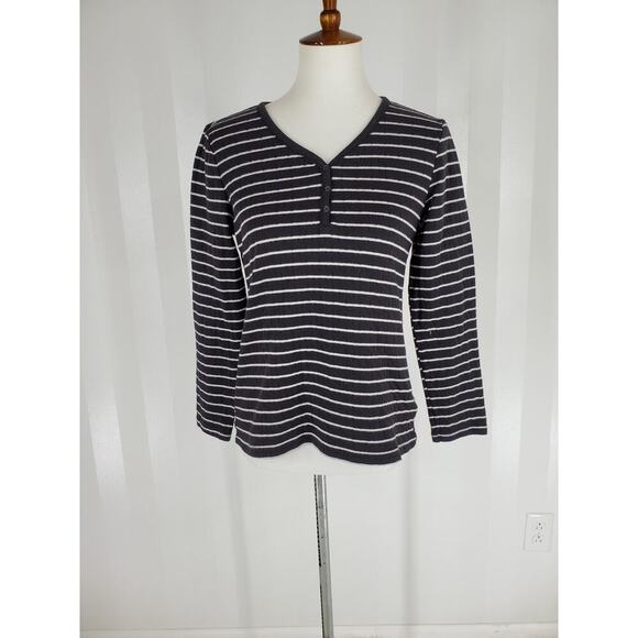 CROFT & BARROW Women's Black & White Striped Pajama Top Sz S - Picture 1 of 7